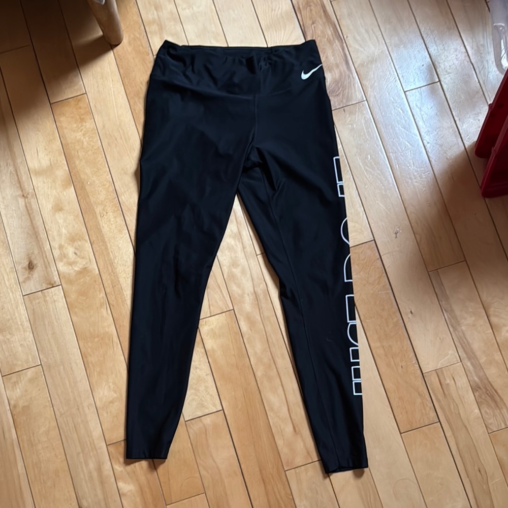Nike Black Leggings with White Swoosh and Lettering
